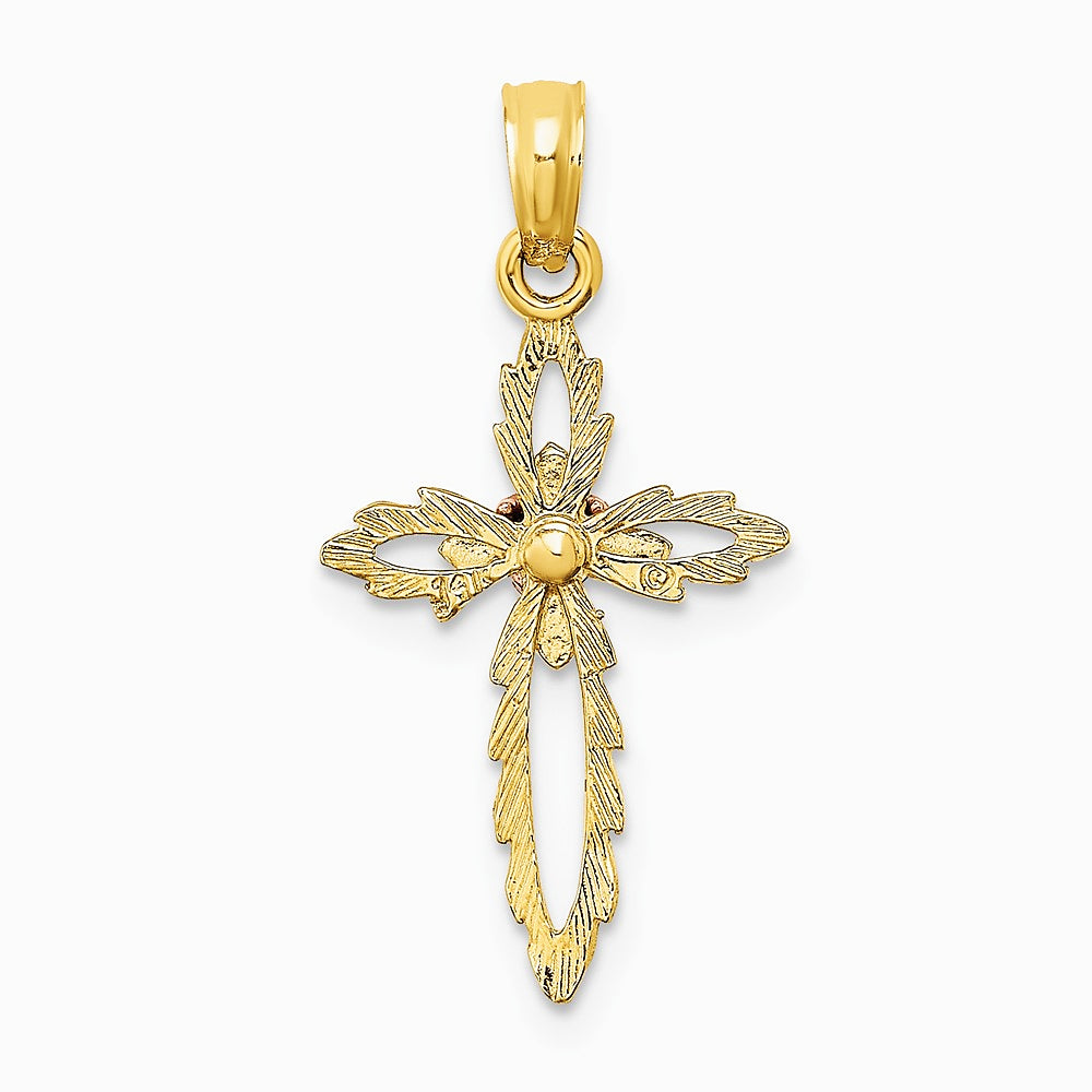 10K / 14K Two-tone Cross w/ Heart Charm - Product Photo