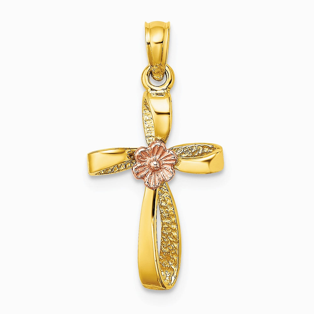 10K / 14K Two-tone Twisted Cross w/ Heart Charm