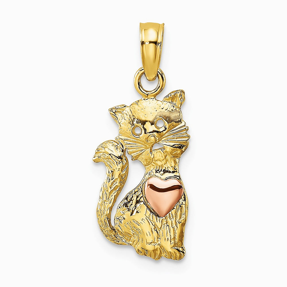 10K / 14K Two-tone Cat w/ Heart Charm - Product Photo