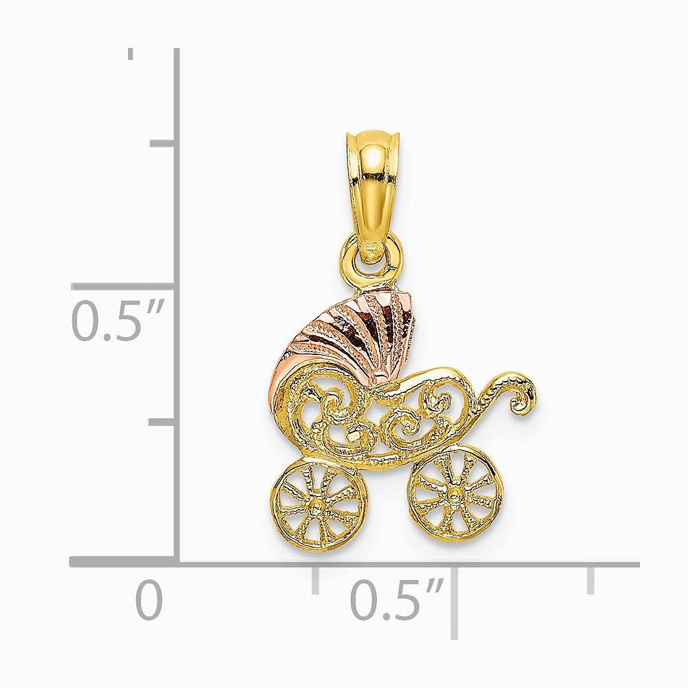 10K / 14K Two-tone Baby Carriage w/ Visor Charm - Product Photo