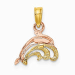 10K / 14K Two-tone W/White Rhodium Dolphin and Wave Charm - Product Photo