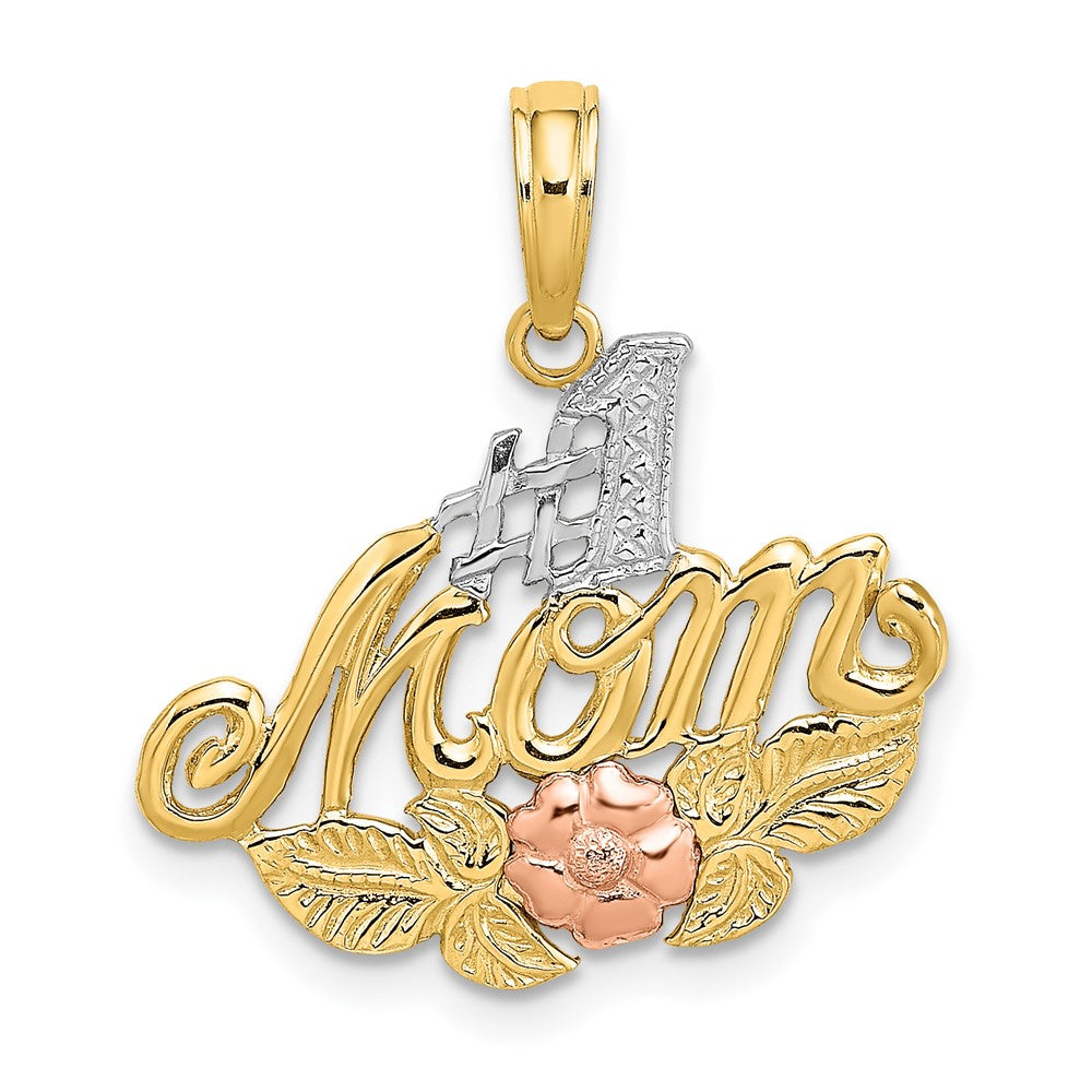 10K / 14K Two-tone with White Rhodium #1 MOM w/ Flower Charm