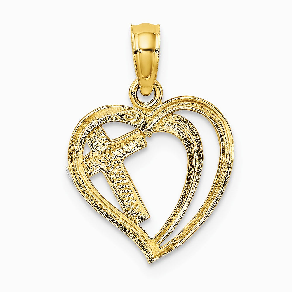 10K / 14K Yellow with Rhodium W/ Rhodium Cross In Heart Charm - Product Photo