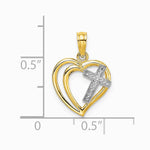 10K / 14K Yellow with Rhodium W/ Rhodium Cross In Heart Charm - Product Photo