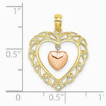 10K / 14K Two-tone Yellow and Rose Gold Polished Dangling Heart In Heart Charm - Product Photo