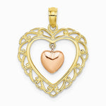 10K / 14K Two-tone Yellow and Rose Gold Polished Dangling Heart In Heart Charm - Product Photo