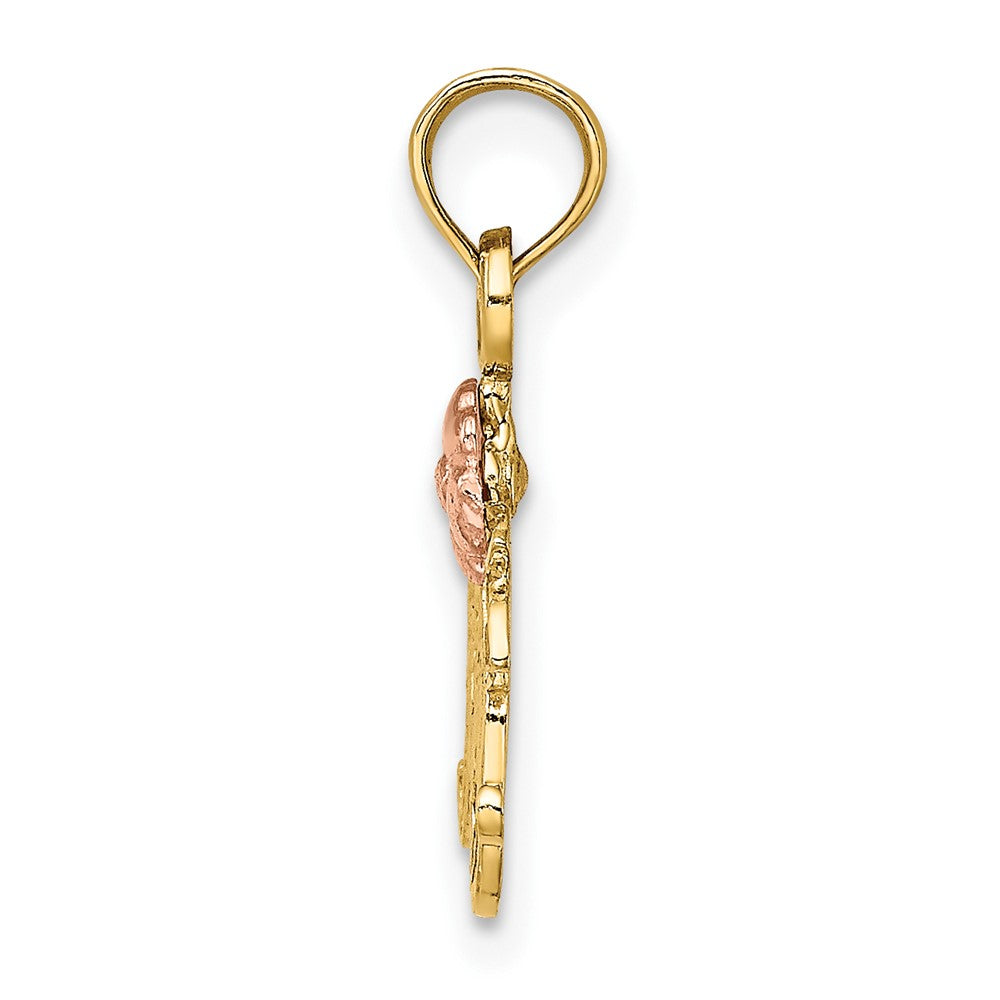 10K Two-Tone Textured Scroll w/ Flower MOM Charm - Product Photo