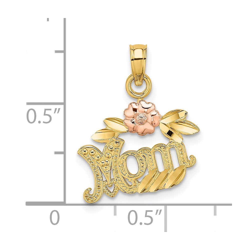 10K Two-Tone Textured Scroll w/ Flower MOM Charm - Product Photo