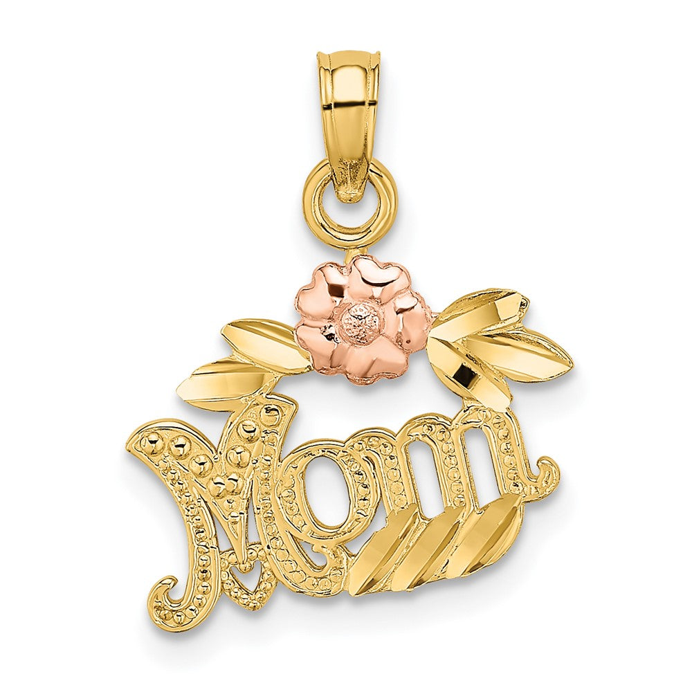 10K Two-Tone Textured Scroll w/ Flower MOM Charm