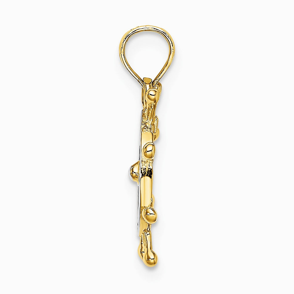 10K / 14K Yellow with Rhodium w/ Rhodium Ships Wheel Pendant - Product Photo
