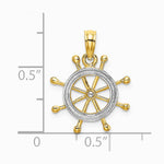 10K / 14K Yellow with Rhodium w/ Rhodium Ships Wheel Pendant - Product Photo