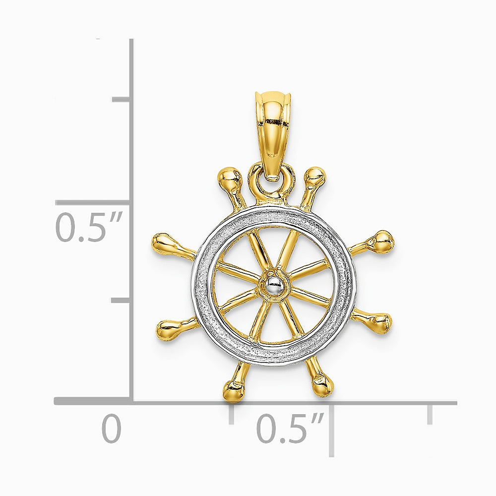 10K / 14K Yellow with Rhodium w/ Rhodium Ships Wheel Pendant - Product Photo