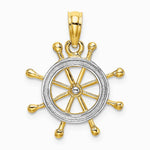 10K / 14K Yellow with Rhodium w/ Rhodium Ships Wheel Pendant - Product Photo