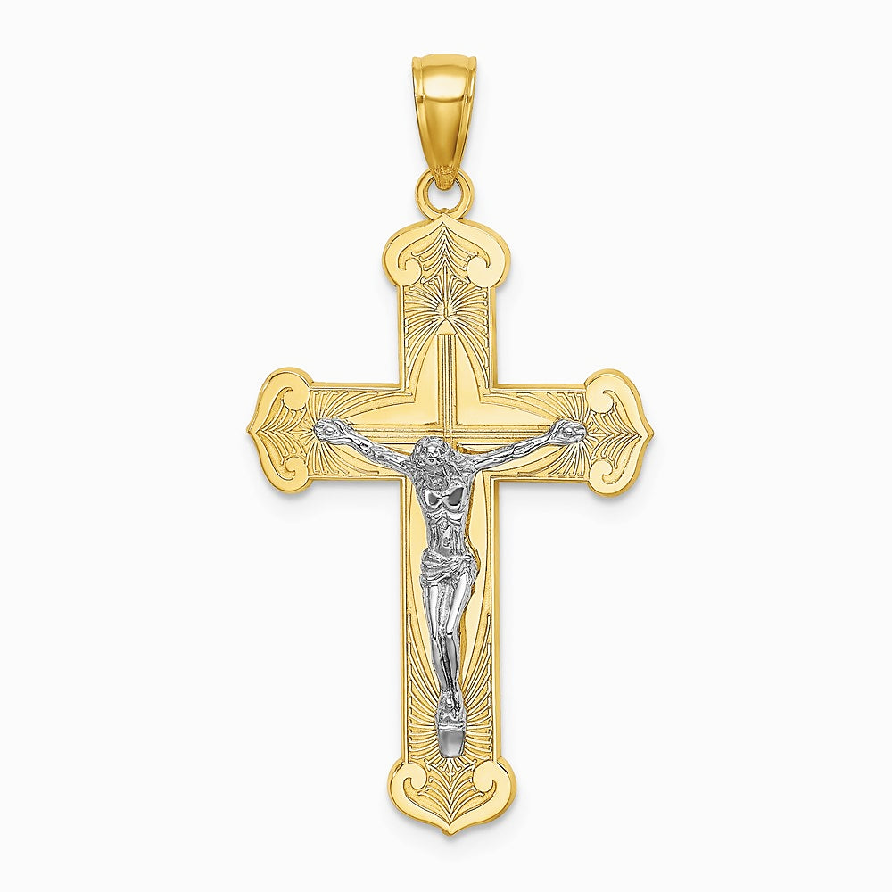 10K / 14K Two-tone Engraved Crucifix Charm - Product Photo