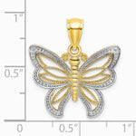 10K / 14K Yellow with Rhodium with Rhodium Butterfly W/ White Beaded Wings Charm - Product Photo