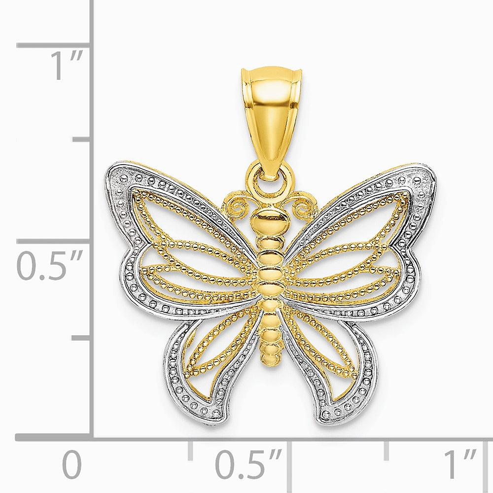 10K / 14K Yellow with Rhodium with Rhodium Butterfly W/ White Beaded Wings Charm - Product Photo
