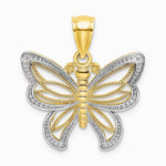 10K / 14K Yellow with Rhodium with Rhodium Butterfly W/ White Beaded Wings Charm - Product Photo