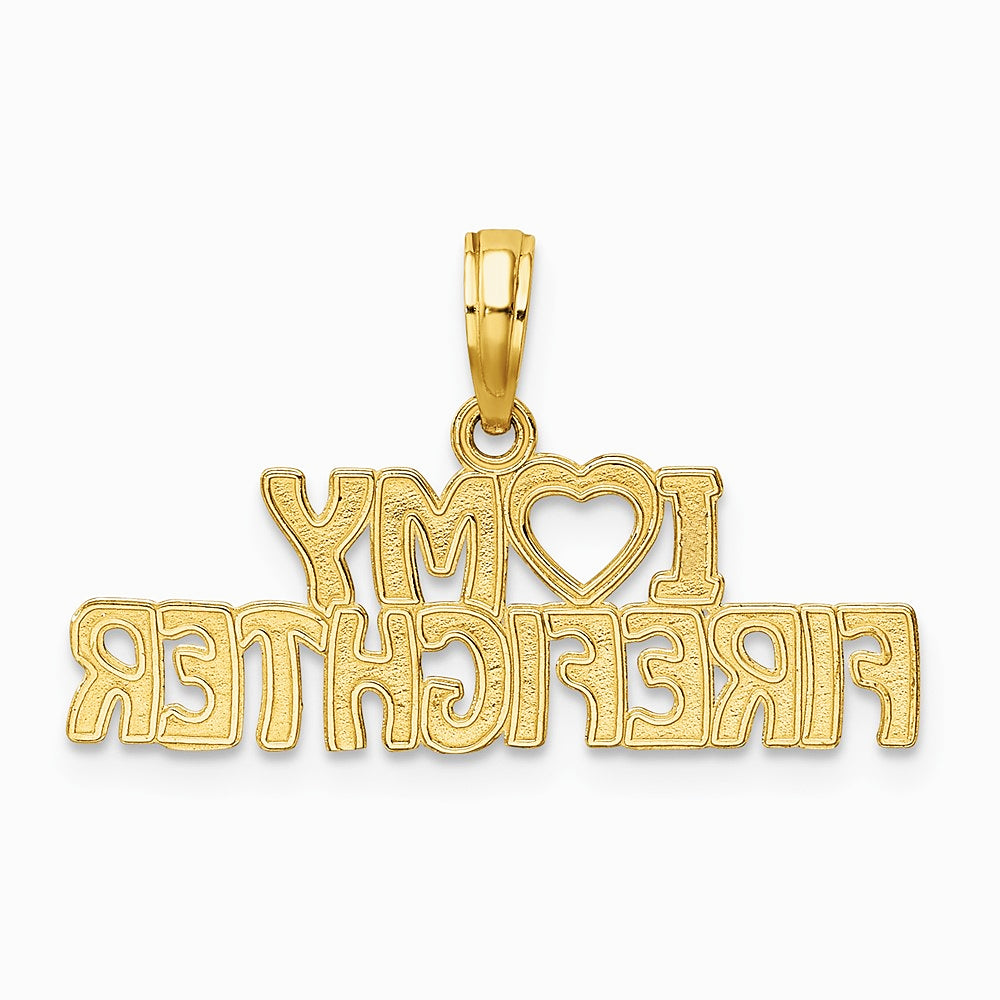 10K / 14K Yellow Gold I LOVE MY FIREFIGHTER Charm - Product Photo