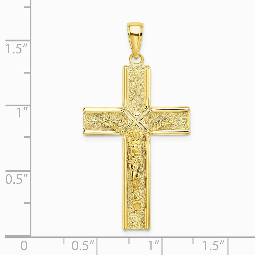 10K / 14K Yellow Gold W/ Satin Finish Crucifix Charm - Product Photo
