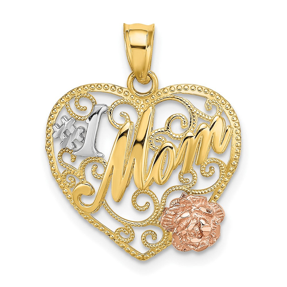 10K / 14K Two-tone with White Rhodium #1 MOM Heart Charm