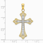10K / 14K Yellow with Rhodium W/ Rhodium Scalloped Edges Cross Charm - Product Photo