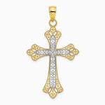 10K / 14K Yellow with Rhodium W/ Rhodium Scalloped Edges Cross Charm - Product Photo