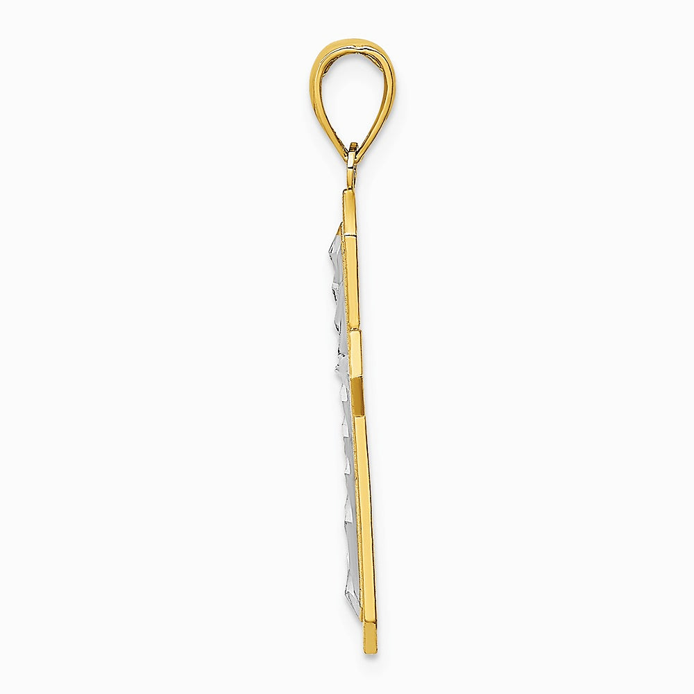 10K / 14K Yellow with Rhodium w/ Rhodium Diamond-Cut Cross Pendant - Product Photo