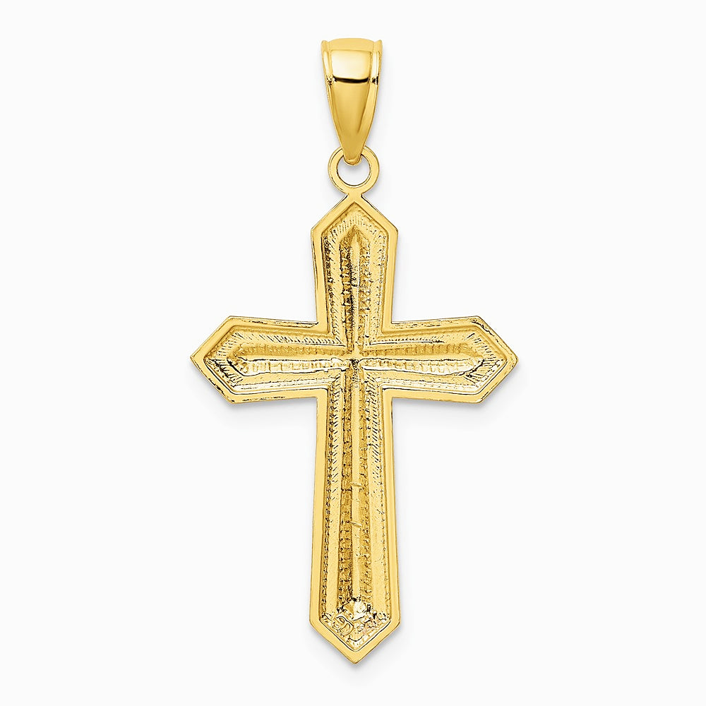 10K / 14K Yellow with Rhodium w/ Rhodium Diamond-Cut Cross Pendant - Product Photo