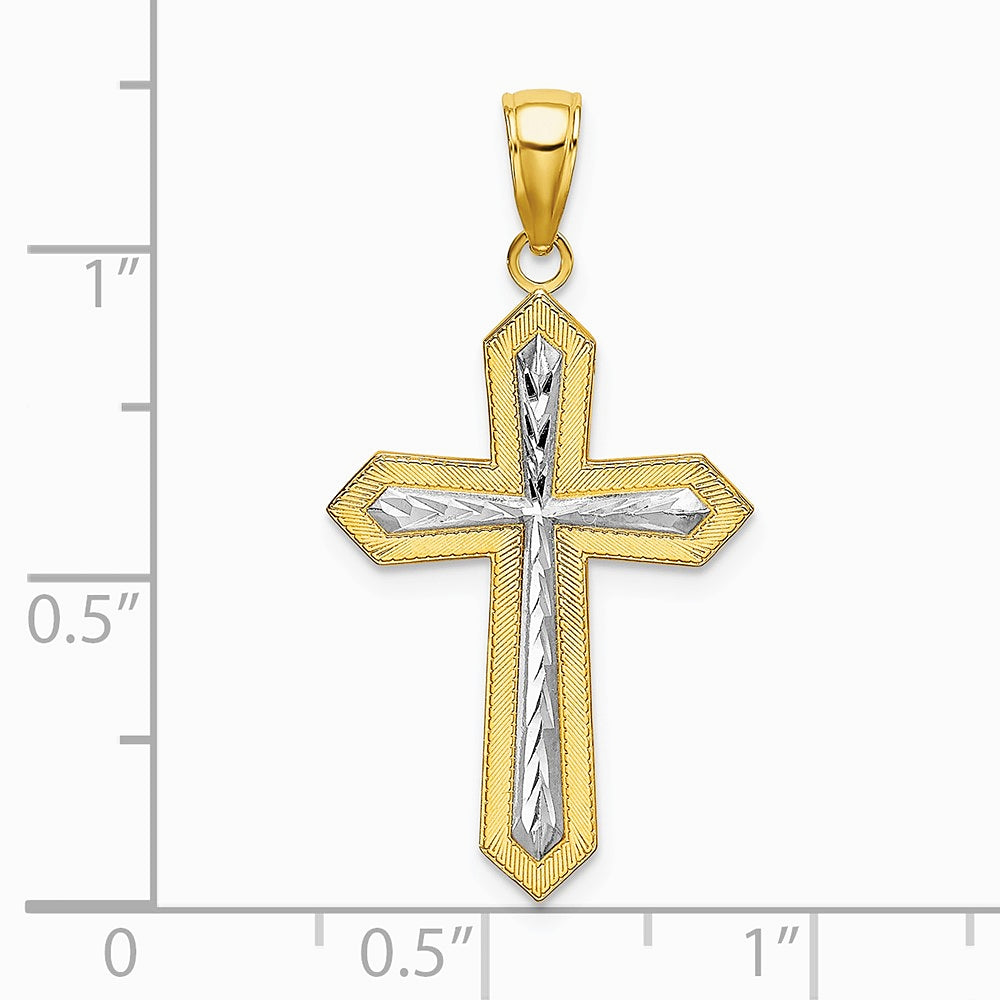 10K / 14K Yellow with Rhodium w/ Rhodium Diamond-Cut Cross Pendant - Product Photo