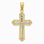 10K / 14K Yellow with Rhodium w/ Rhodium Diamond-Cut Cross Pendant - Product Photo