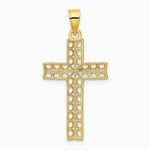 10K / 14K Yellow with Rhodium w/ Rhodium Diamond-Cut Filigree Cross Pendant - Product Photo
