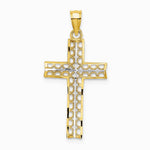 10K / 14K Yellow with Rhodium w/ Rhodium Diamond-Cut Filigree Cross Pendant - Product Photo