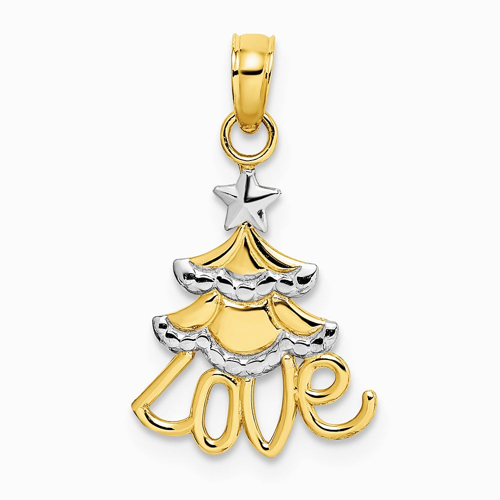 10K / 14K Yellow with Rhodium W/ Rhodium Christmas Tree Charm - Product Photo