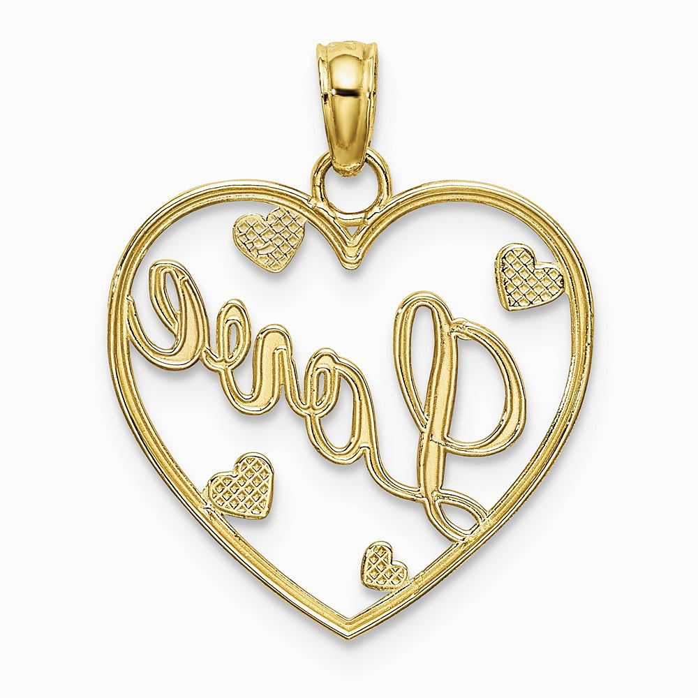 10K / 14K Yellow with Rhodium with Rhodium LOVE with Hearts Pendant - Product Photo