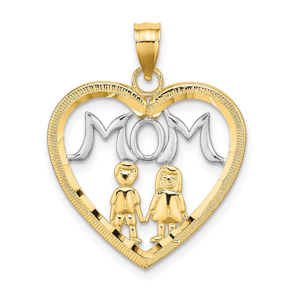 10K W/ Rhodium Heart With 2 Kids MOM Charm - Product Photo