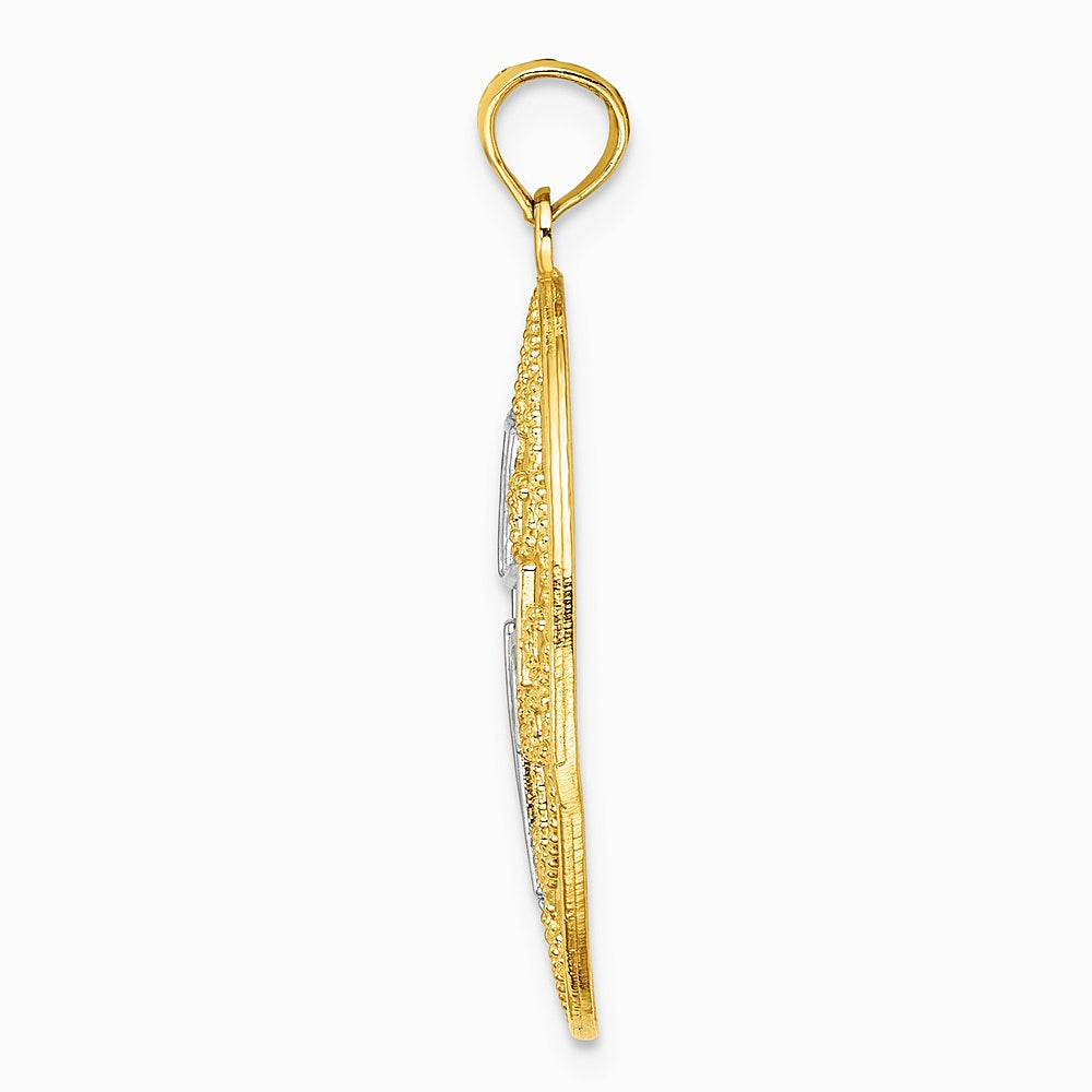 10K / 14K Yellow with Rhodium with Rhodium Beaded Filigree Cross Charm - Product Photo