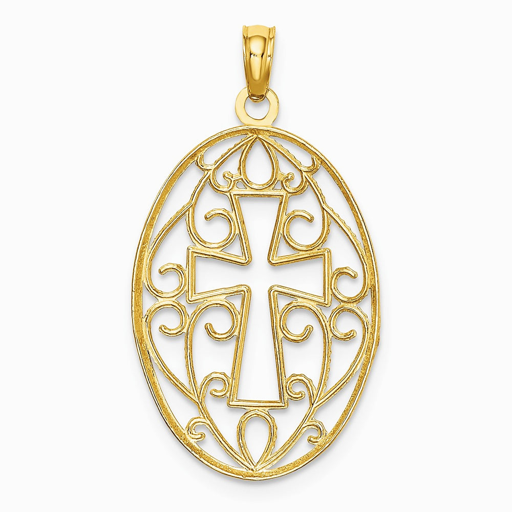 10K / 14K Yellow with Rhodium with Rhodium Beaded Filigree Cross Charm - Product Photo