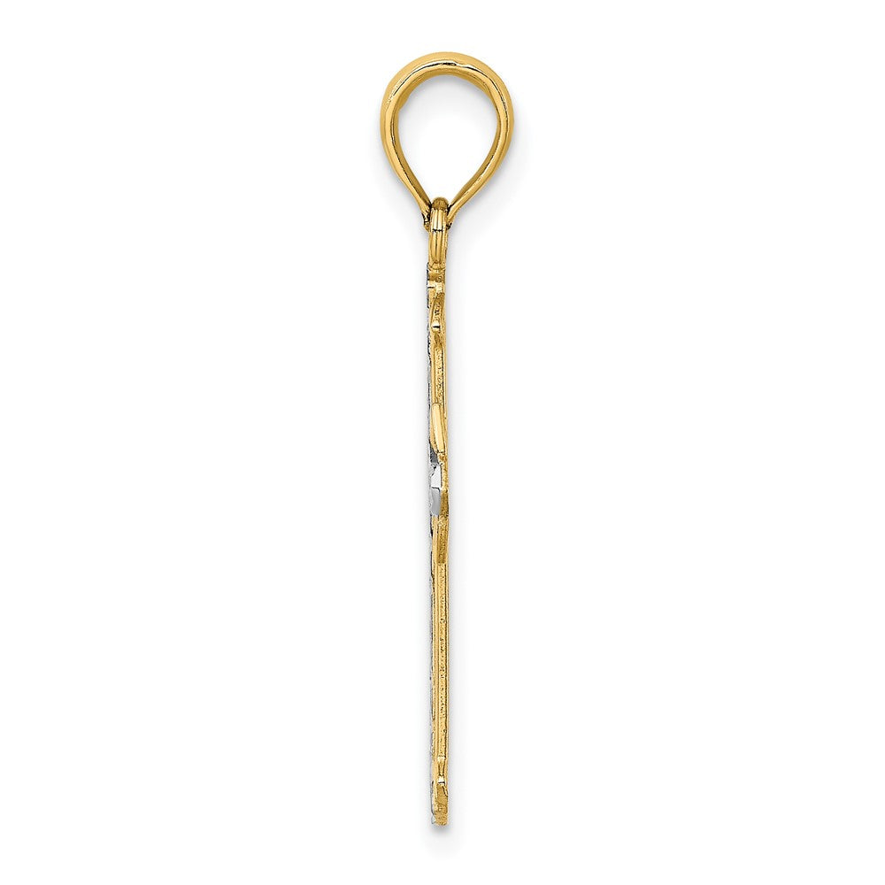 10K / 14K Yellow with Rhodium w/ Rhodium Diamond-Cut Cross Pendant - Product Photo
