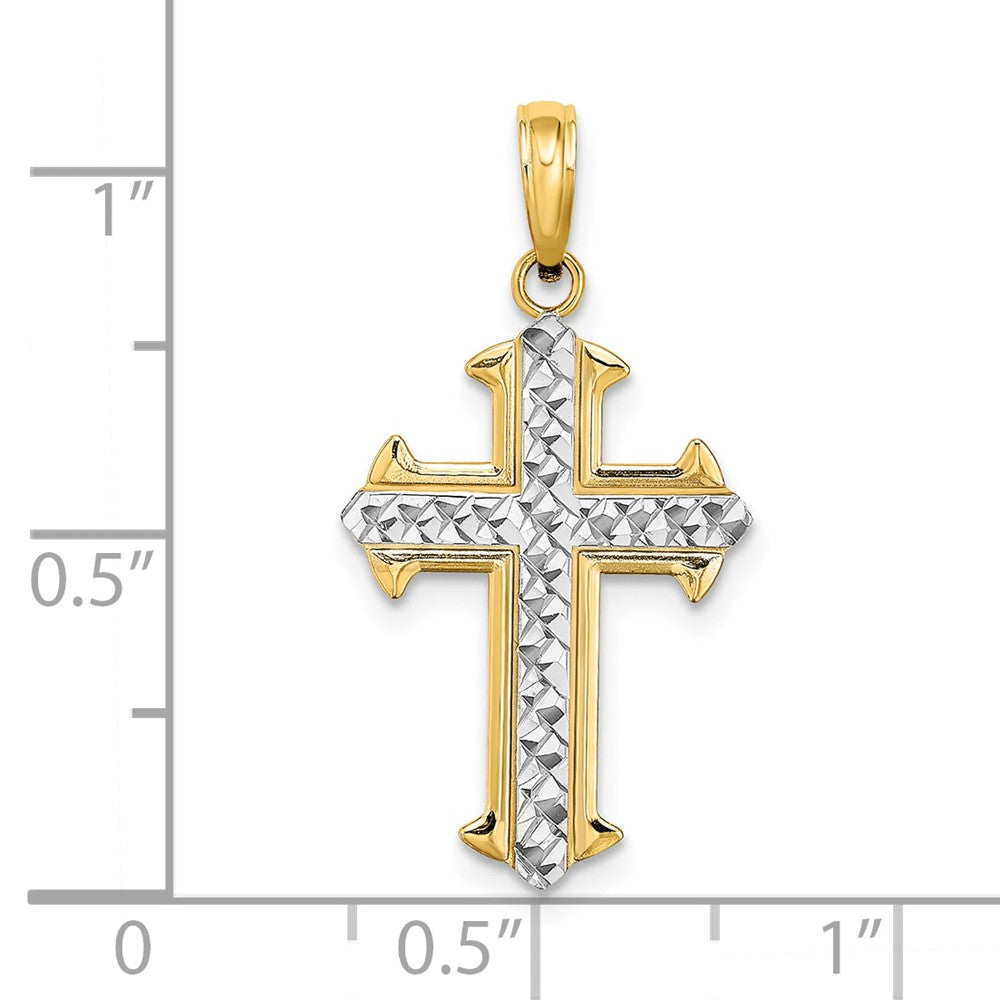 10K / 14K Yellow with Rhodium w/ Rhodium Diamond-Cut Cross Pendant - Product Photo