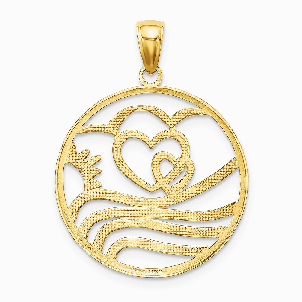 10K / 14K Yellow with Rhodium with Rhodium Sun, Hearts ,Water Circle Charm - Product Photo