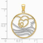 10K / 14K Yellow with Rhodium with Rhodium Sun, Hearts ,Water Circle Charm - Product Photo