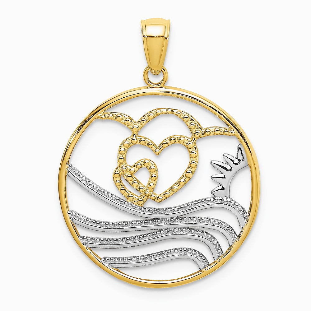 10K / 14K Yellow with Rhodium with Rhodium Sun, Hearts ,Water Circle Charm