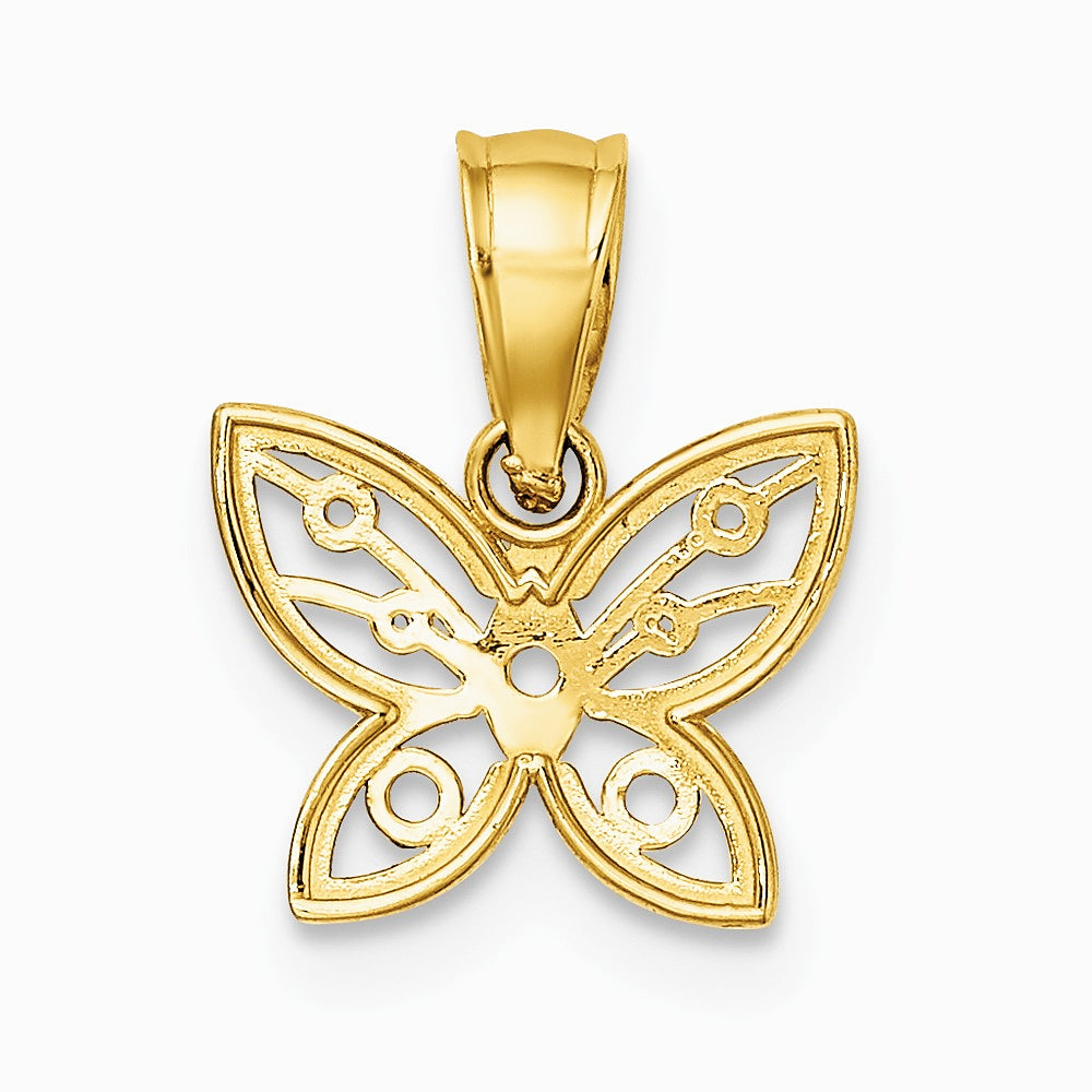 10K / 14K Yellow with Rhodium w/ Rhodium Mini Diamond-Cut Butterfly Charm - Product Photo
