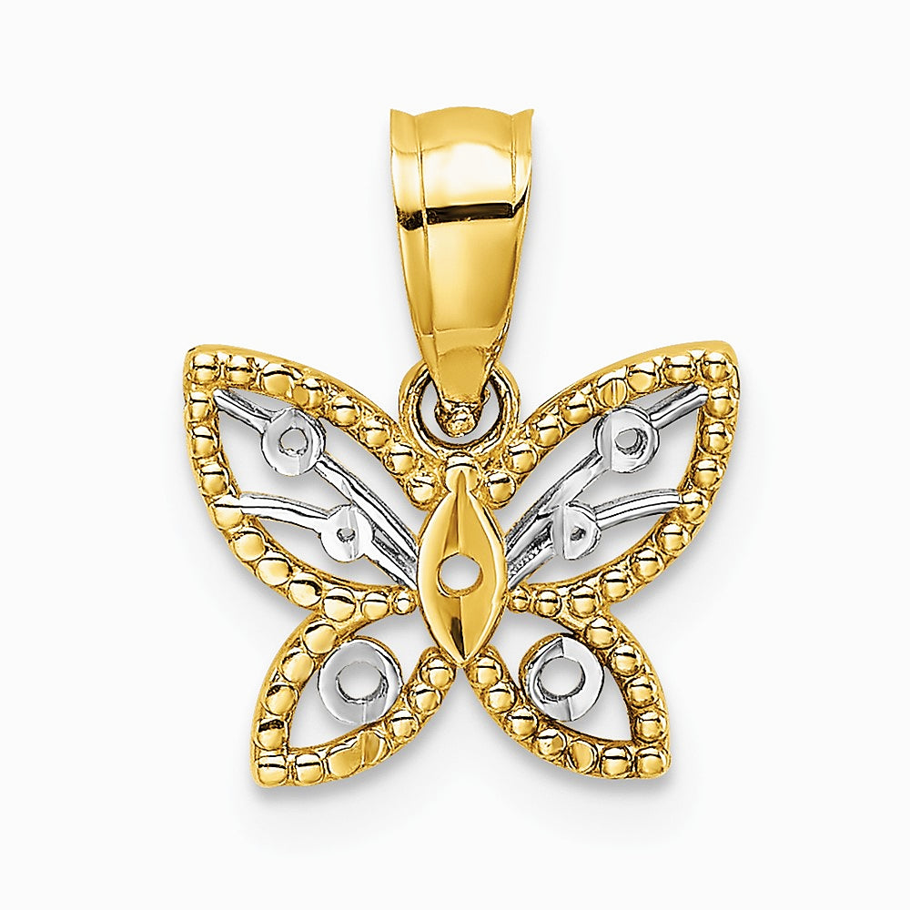 10K / 14K Yellow with Rhodium w/ Rhodium Mini Diamond-Cut Butterfly Charm - Product Photo