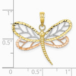 10K / 14K Two-tone Tri-Color Dragonfly with Beaded Diamond-Cut Wings Charm - Product Photo
