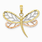 10K / 14K Two-tone Tri-Color Dragonfly with Beaded Diamond-Cut Wings Charm - Product Photo