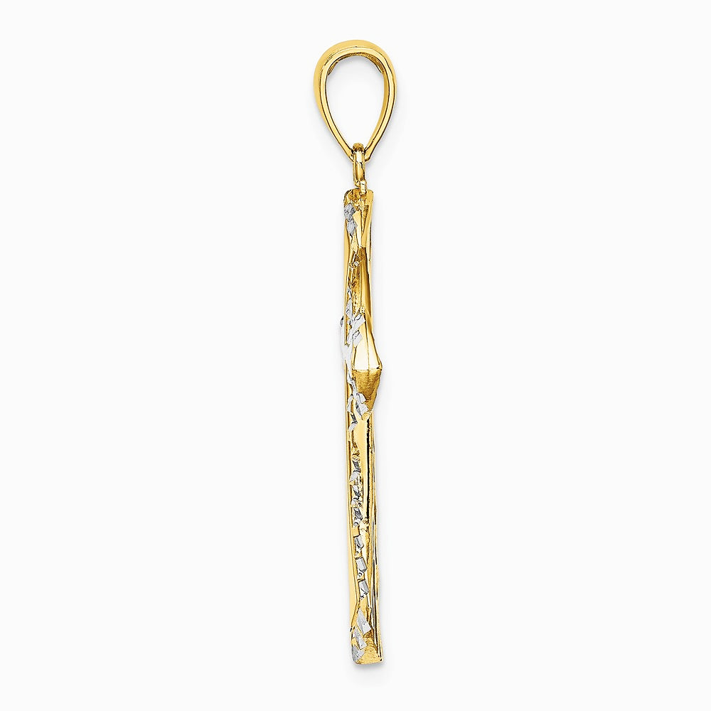 10K / 14K Yellow with Rhodium W/ Rhodium Diamond-Cut Reversible Cross Charm - Product Photo