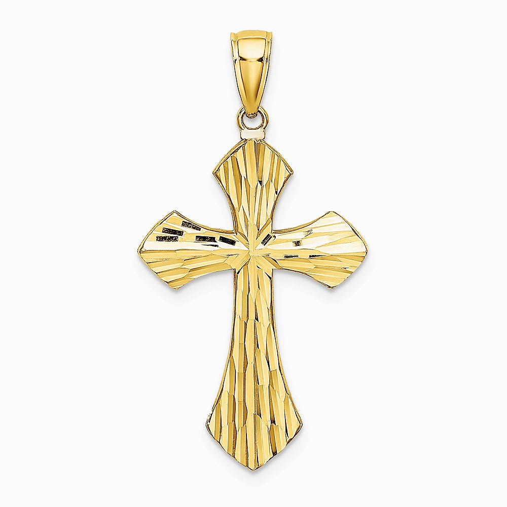 10K / 14K Yellow with Rhodium W/ Rhodium Diamond-Cut Reversible Cross Charm - Product Photo