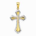 10K / 14K Yellow with Rhodium W/ Rhodium Diamond-Cut Reversible Cross Charm - Product Photo