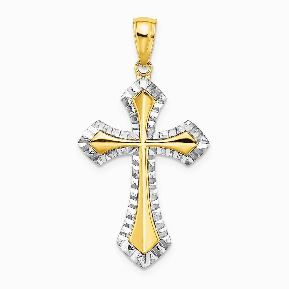 10K / 14K Yellow with Rhodium W/ Rhodium Diamond-Cut Reversible Cross Charm - Product Photo